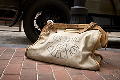 Mailbag Vintage mail bag at the Postal Museum