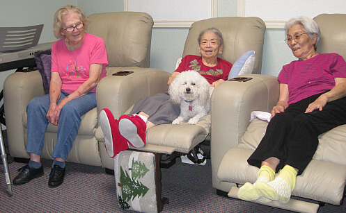 TLeC Pet Therapy - Irvine Cottages 9.09 007 Pet Therapy -- a visiting dog cheers up seniors